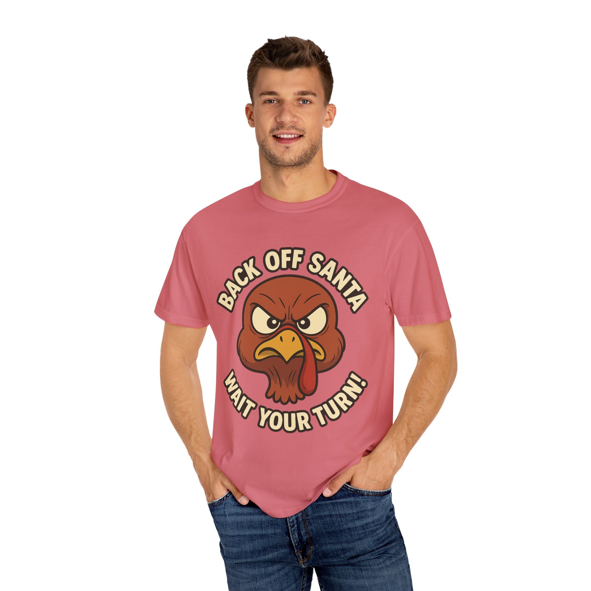 Grumpy Turkey Christmas T‑Shirt — “Back Off Santa, Wait Your Turn!” Holiday Tee - Image 48