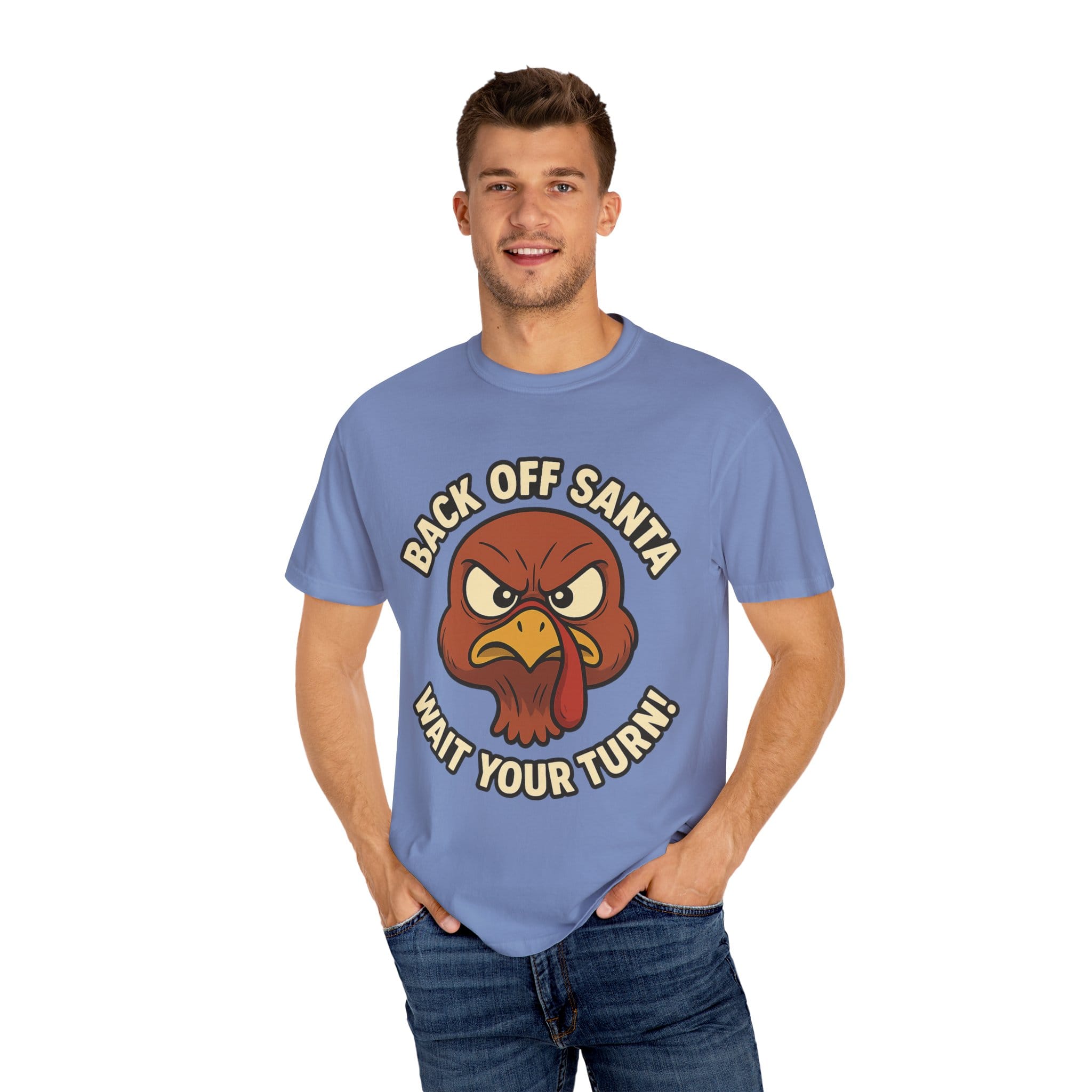 Grumpy Turkey Christmas T‑Shirt — “Back Off Santa, Wait Your Turn!” Holiday Tee - Image 32