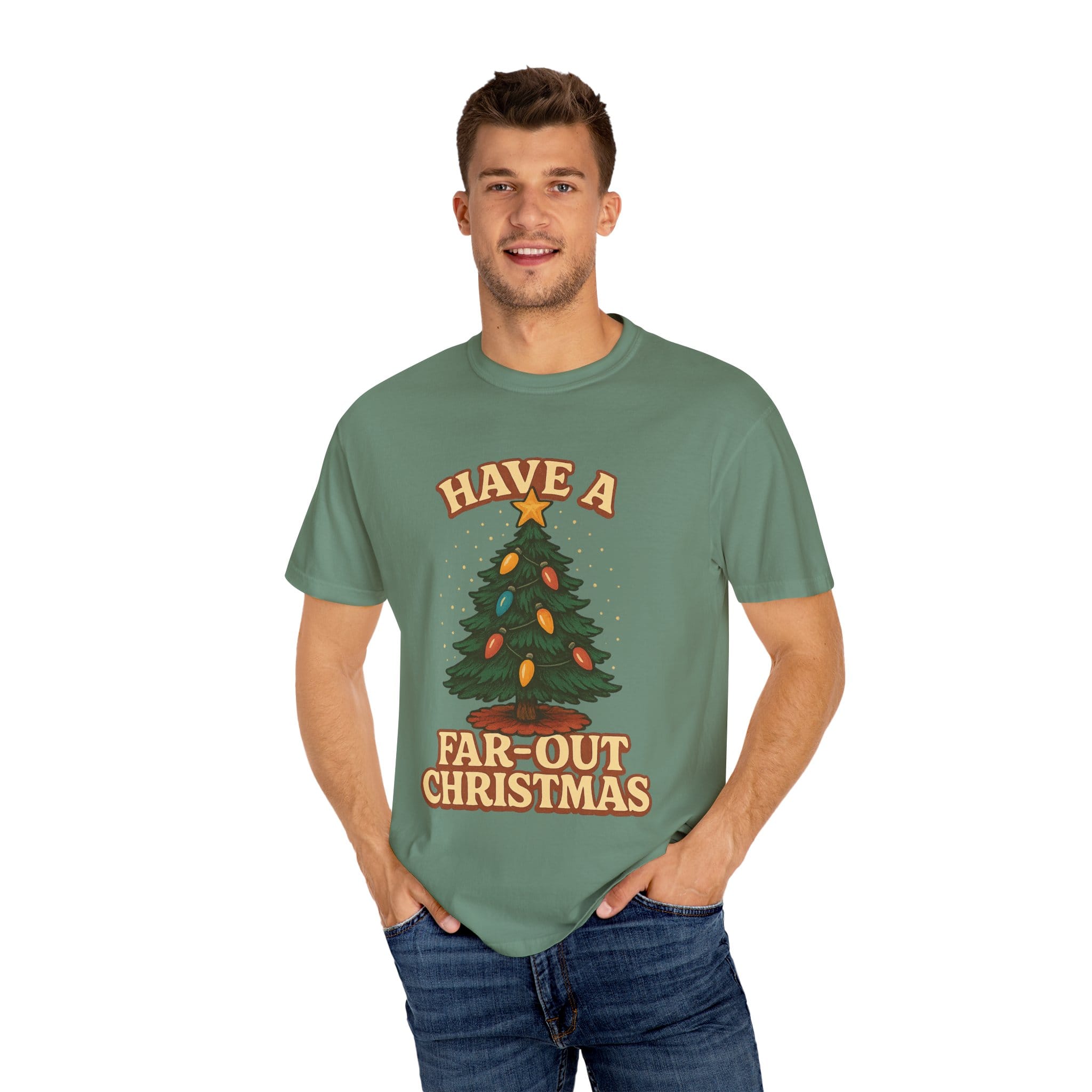 Retro 'Have a Far-Out Christmas' Holiday T-Shirt — Vintage Tree Christmas Tee - Image 20