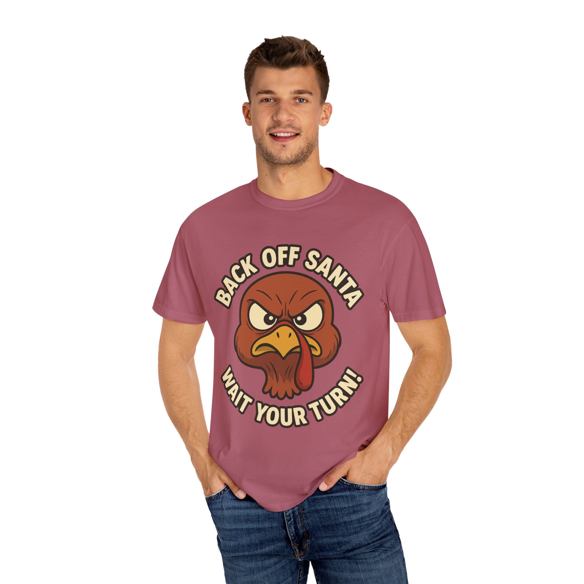 Grumpy Turkey Christmas T‑Shirt — “Back Off Santa, Wait Your Turn!” Holiday Tee - Image 52
