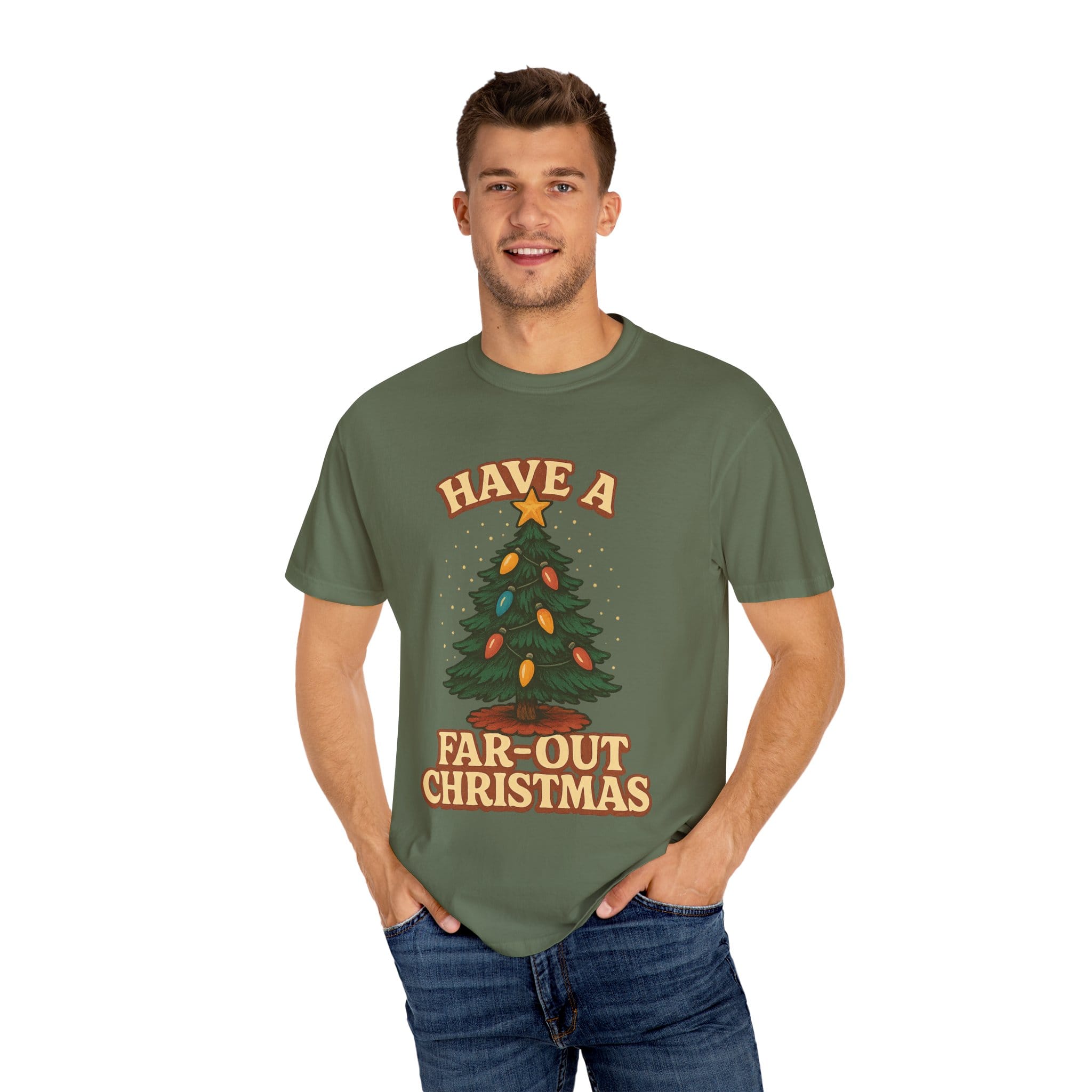 Retro 'Have a Far-Out Christmas' Holiday T-Shirt — Vintage Tree Christmas Tee - Image 8