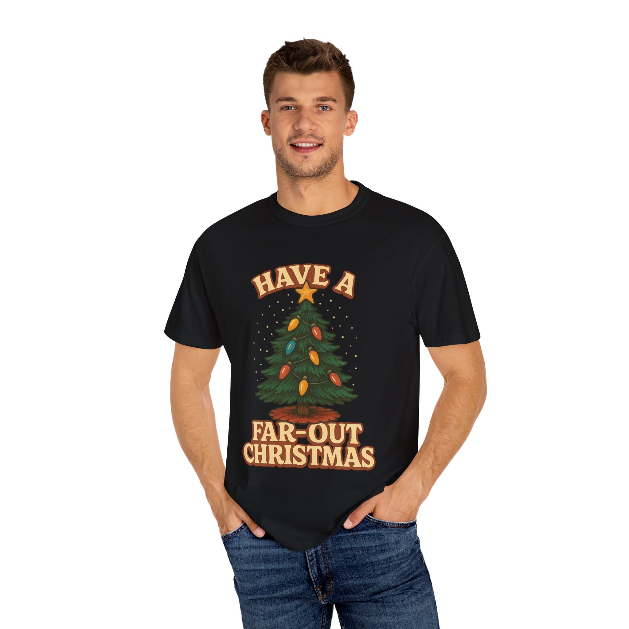 Retro 'Have a Far-Out Christmas' Holiday T-Shirt — Vintage Tree Christmas Tee - Image 28