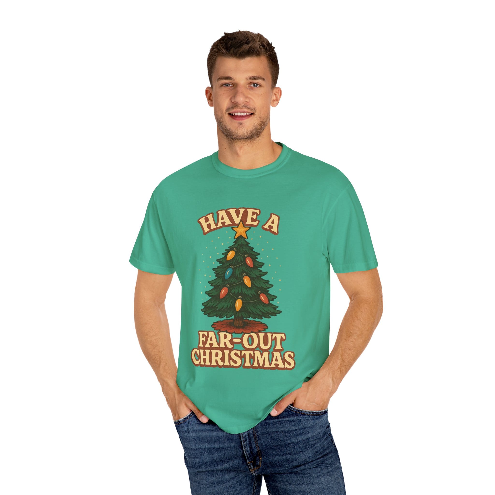 Retro 'Have a Far-Out Christmas' Holiday T-Shirt — Vintage Tree Christmas Tee - Image 16