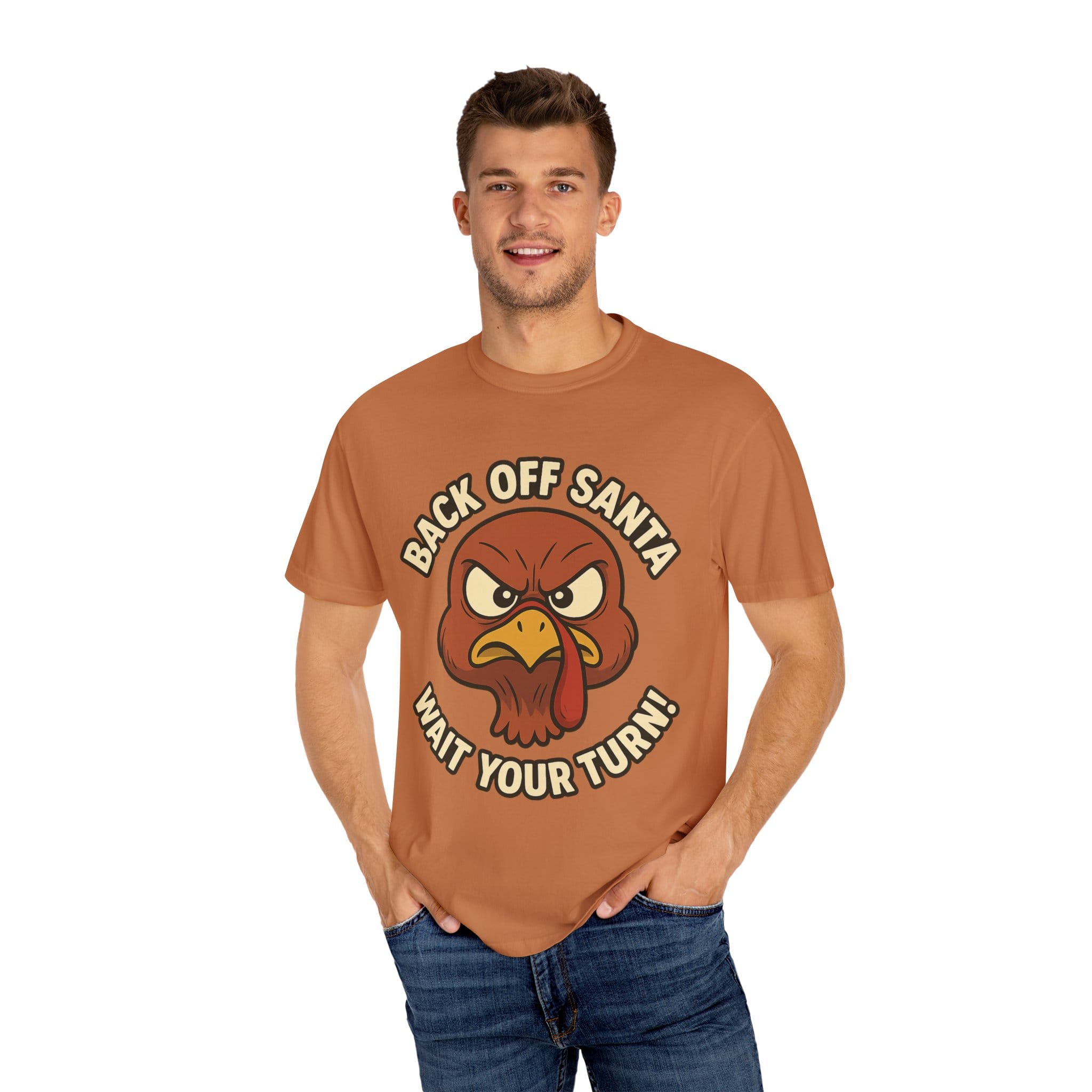 Grumpy Turkey Christmas T‑Shirt — “Back Off Santa, Wait Your Turn!” Holiday Tee - Image 16