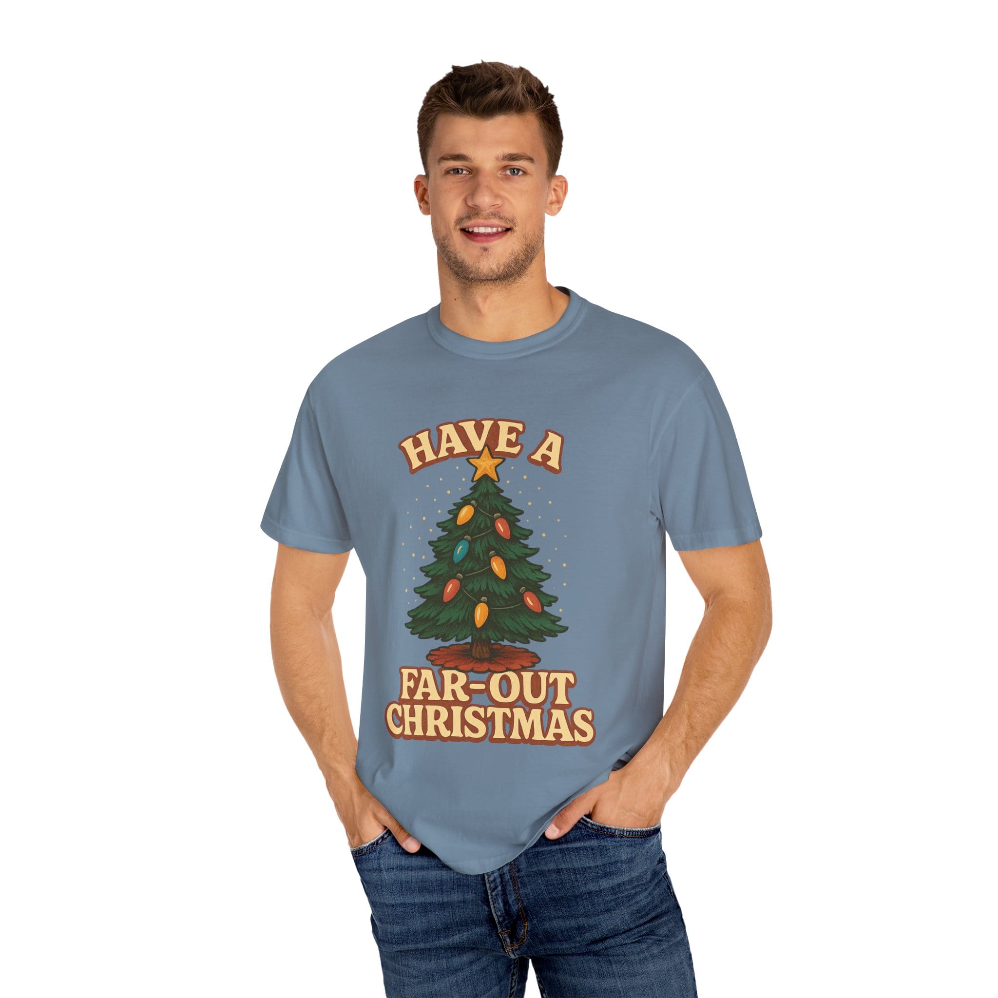 Retro 'Have a Far-Out Christmas' Holiday T-Shirt — Vintage Tree Christmas Tee - Image 24