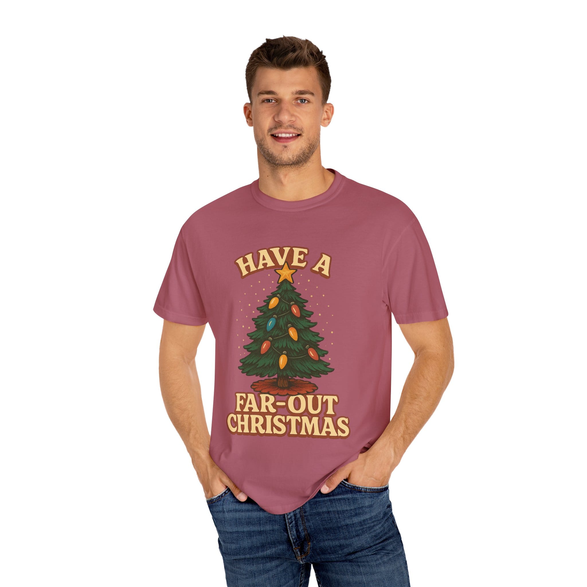 Retro 'Have a Far-Out Christmas' Holiday T-Shirt — Vintage Tree Christmas Tee - Image 36