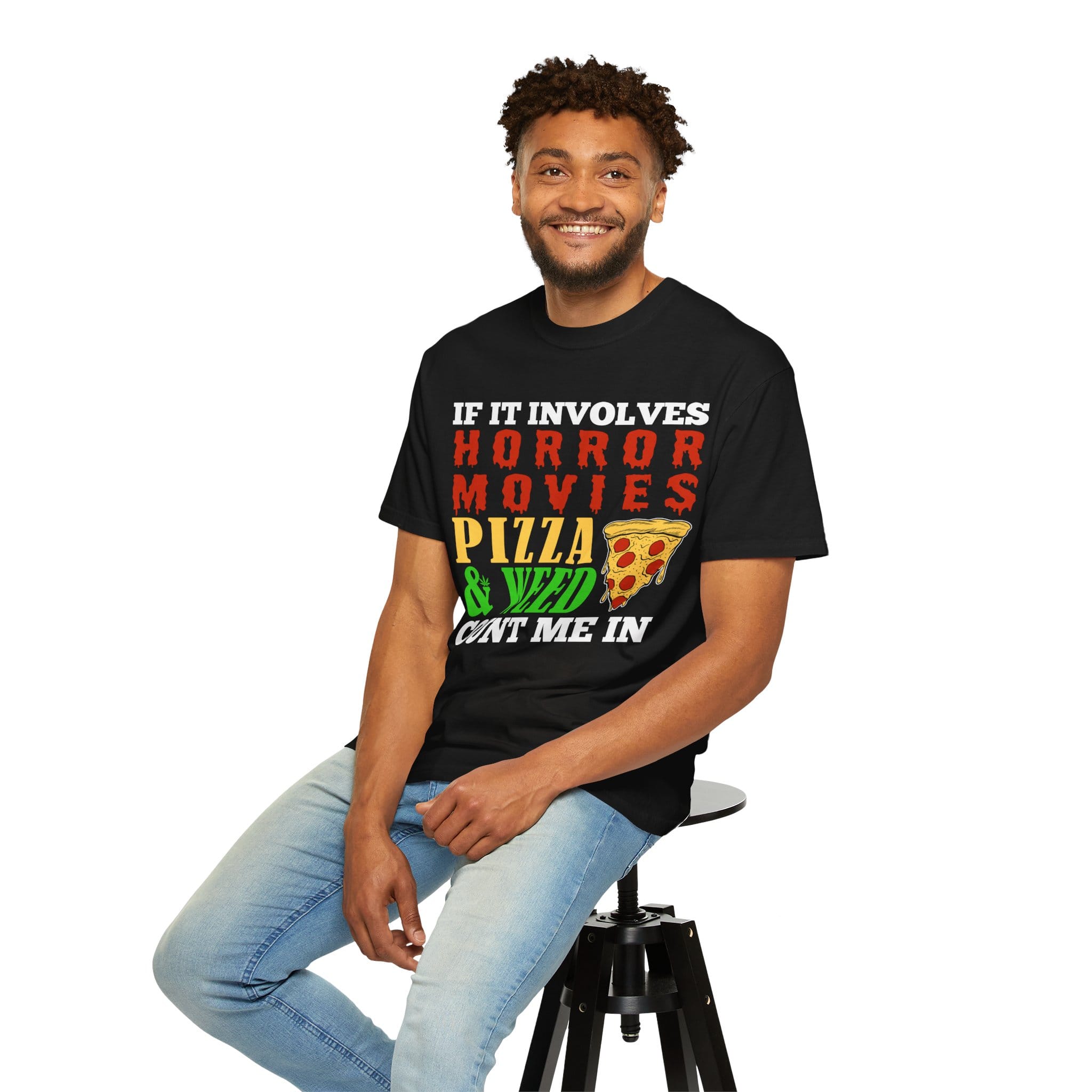 Horror Movies Pizza & Weed T-Shirt - Image 4