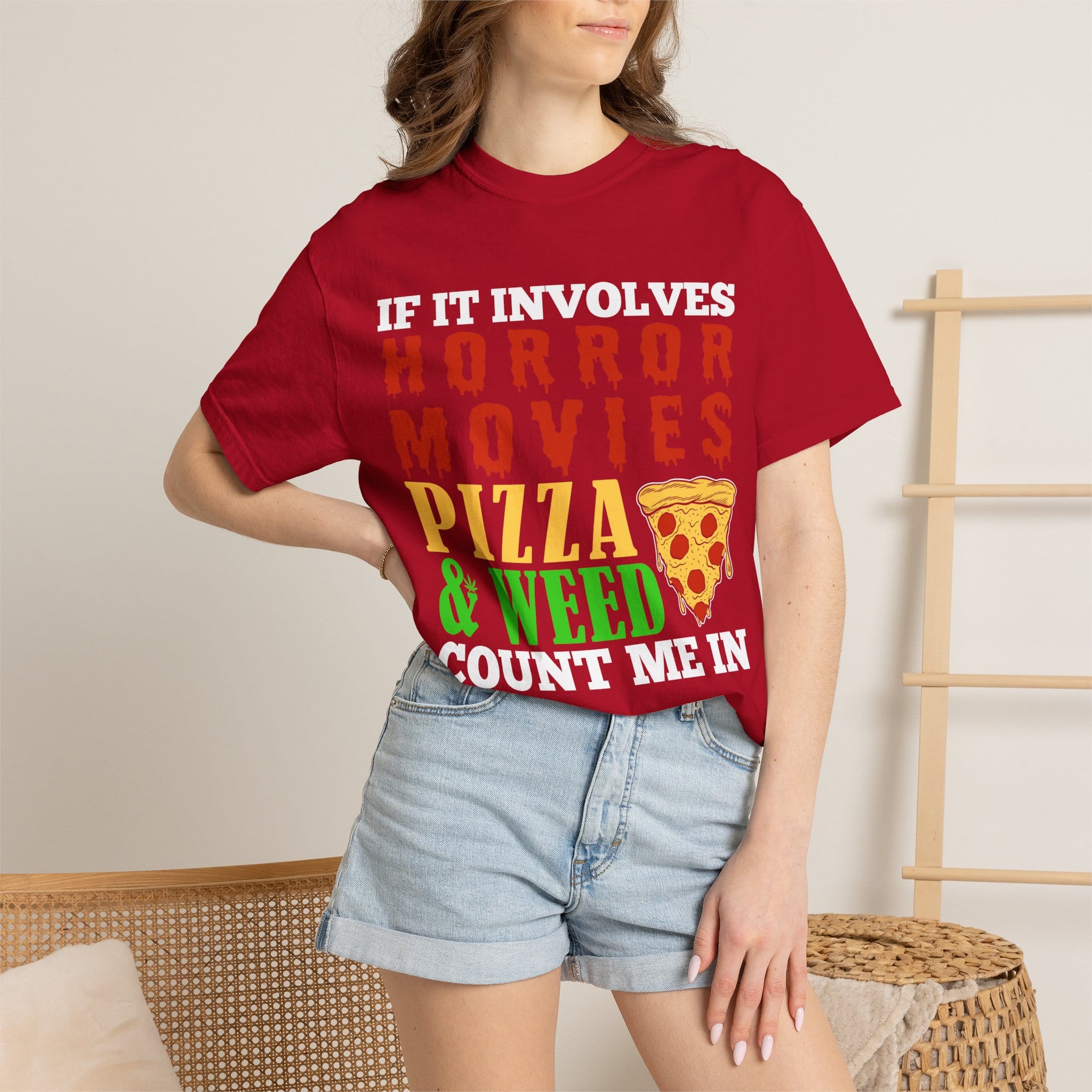 Horror Movies Pizza & Weed T-Shirt - Image 7