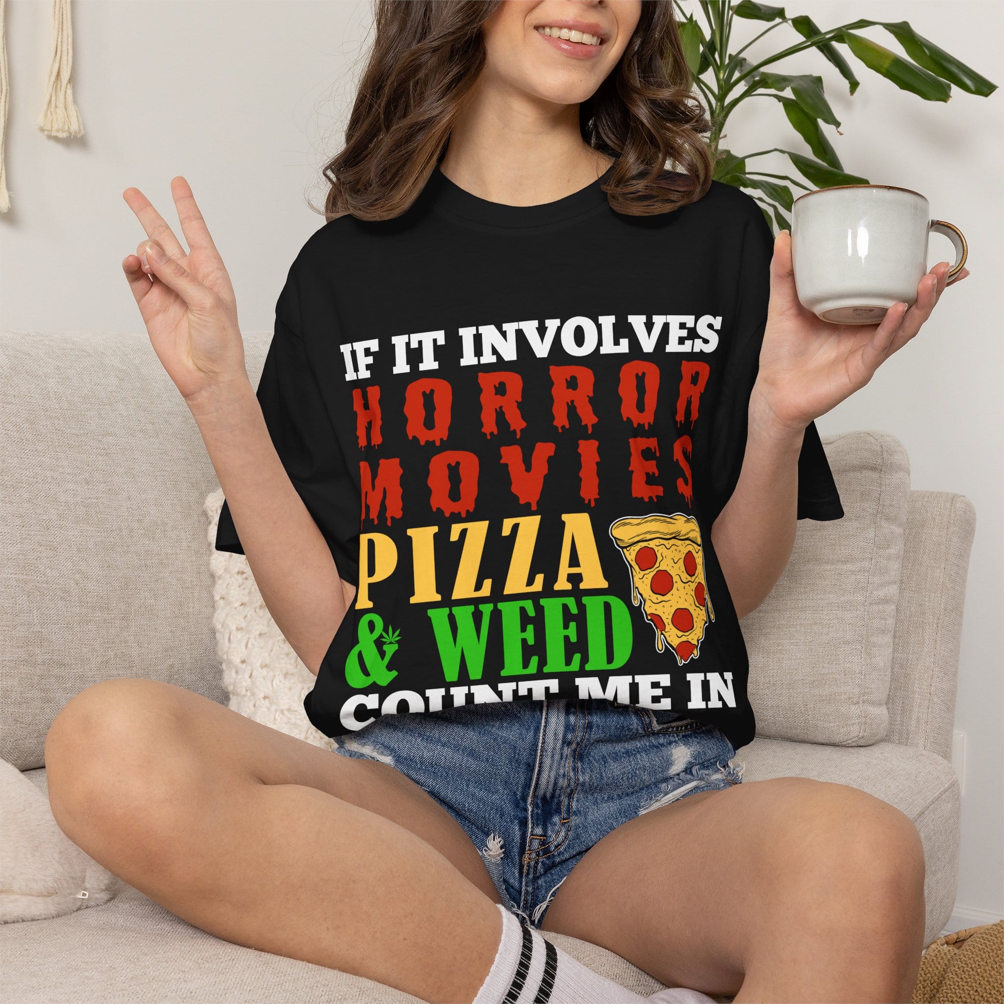 Horror Movies Pizza & Weed T-Shirt